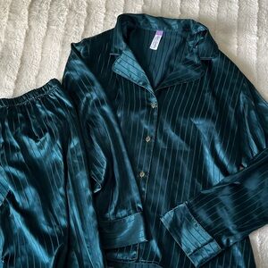 Elegant Teal Satin Pajama Set